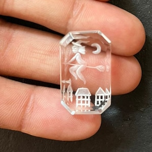 Escultura em talhe doce de cristal de rocha, gema gravada, talhe doce de quartzo de cristal, presente de aniversário, pedra preciosa esculpida à mão em cristal