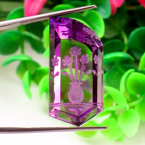 100% Natural Amethyst Fantasy cut Carving Gemstone Amethyst Fantasy Handmade Carving Gemstone Amethyst Size - 30x19x9mm - 33.40 Carat