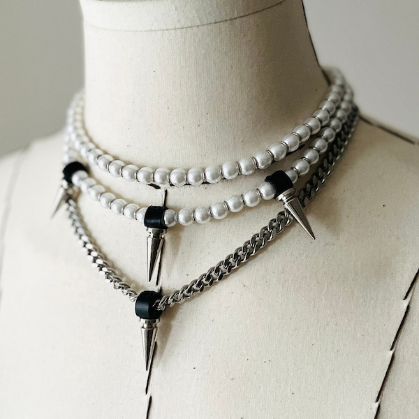 Limited Edition Handcrafted L/SPIKE3 Necklace Long chain Choker Layered Spikes-MEKERA STUDIOS