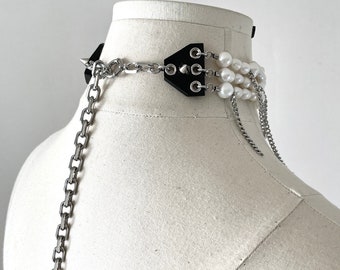 Pearl & Leather Choker PL2 Limited Edition Handcrafted Necklace Choker Spike  For women For men-MEKERA STUDIOS