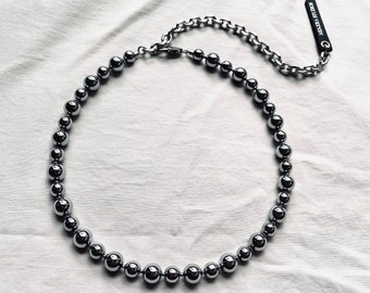 HSX1 Silver shining Hematite mirror Ball Necklace Long chain Choker-MEKERA STUDIOS - for men for women layered