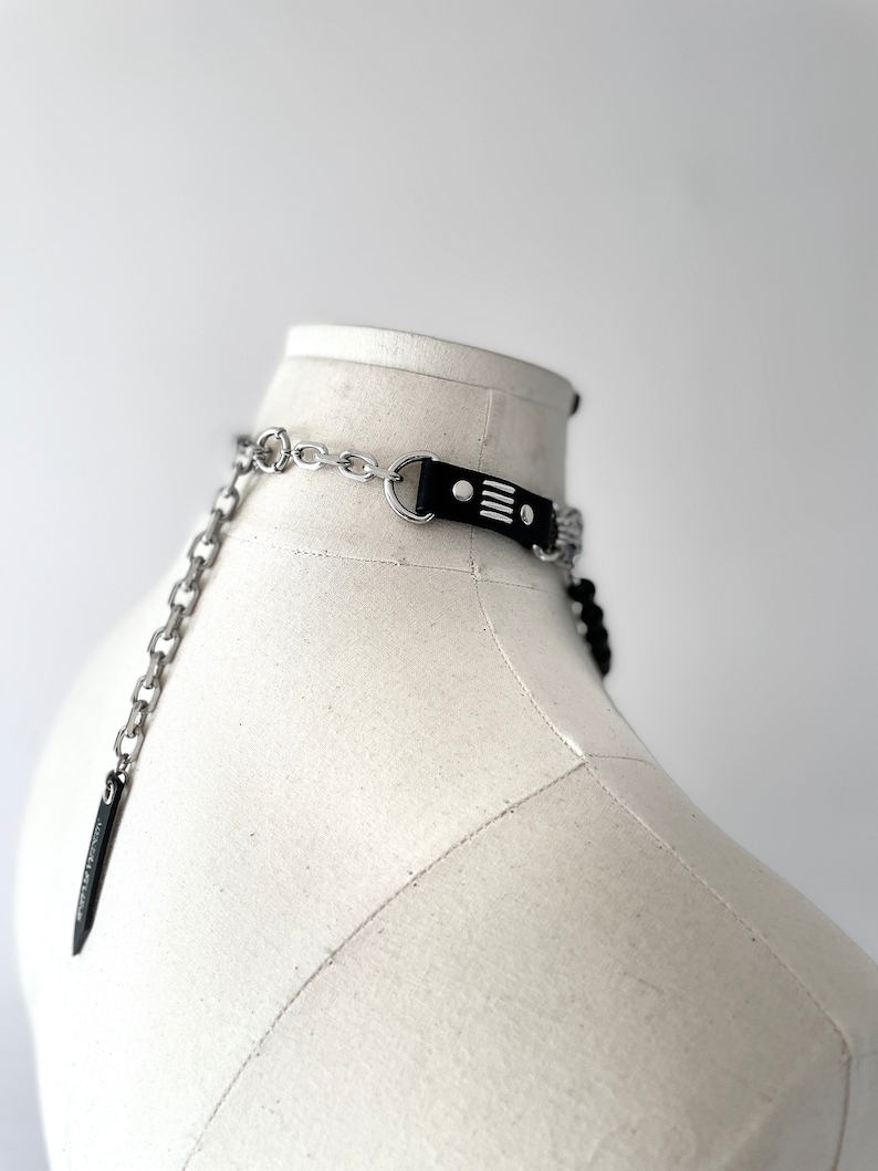 CX6 Leather Spike Onyx Choker Limited Edition Handcrafted Necklace Chain For women For men MEKERA STUDIOS zdjęcie 6