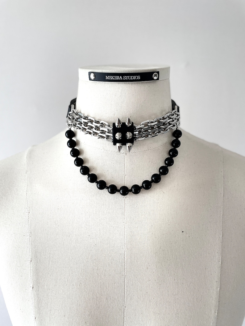 CX6 Leather Spike Onyx Choker Limited Edition Handcrafted Necklace Chain For women For men MEKERA STUDIOS zdjęcie 7