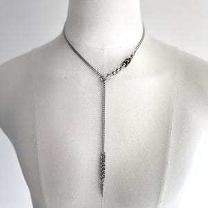Artisan Silver Lariat Necklace, Punk Goth Spike Mens Choker, Stainless Steel chain Limited Edition / F-10