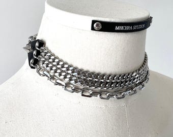 Leather Spike Choker SL2 Limited Edition Handcrafted Grunge Punk goth gothic silver Necklace For women For men-MEKERA STUDIOS