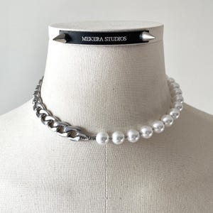 Collar de perlas y cadena gruesa de ónix, gargantilla de plata estilo grunge punk gótico para hombre, colección NP19 N-PUNK