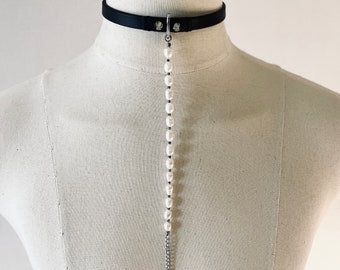 T3-Choker Limited Edition Handcrafted Choker Pearl Spike punk grunge gothic goth Necklace Leather Chain For women For men-MEKERA STUDIOS
