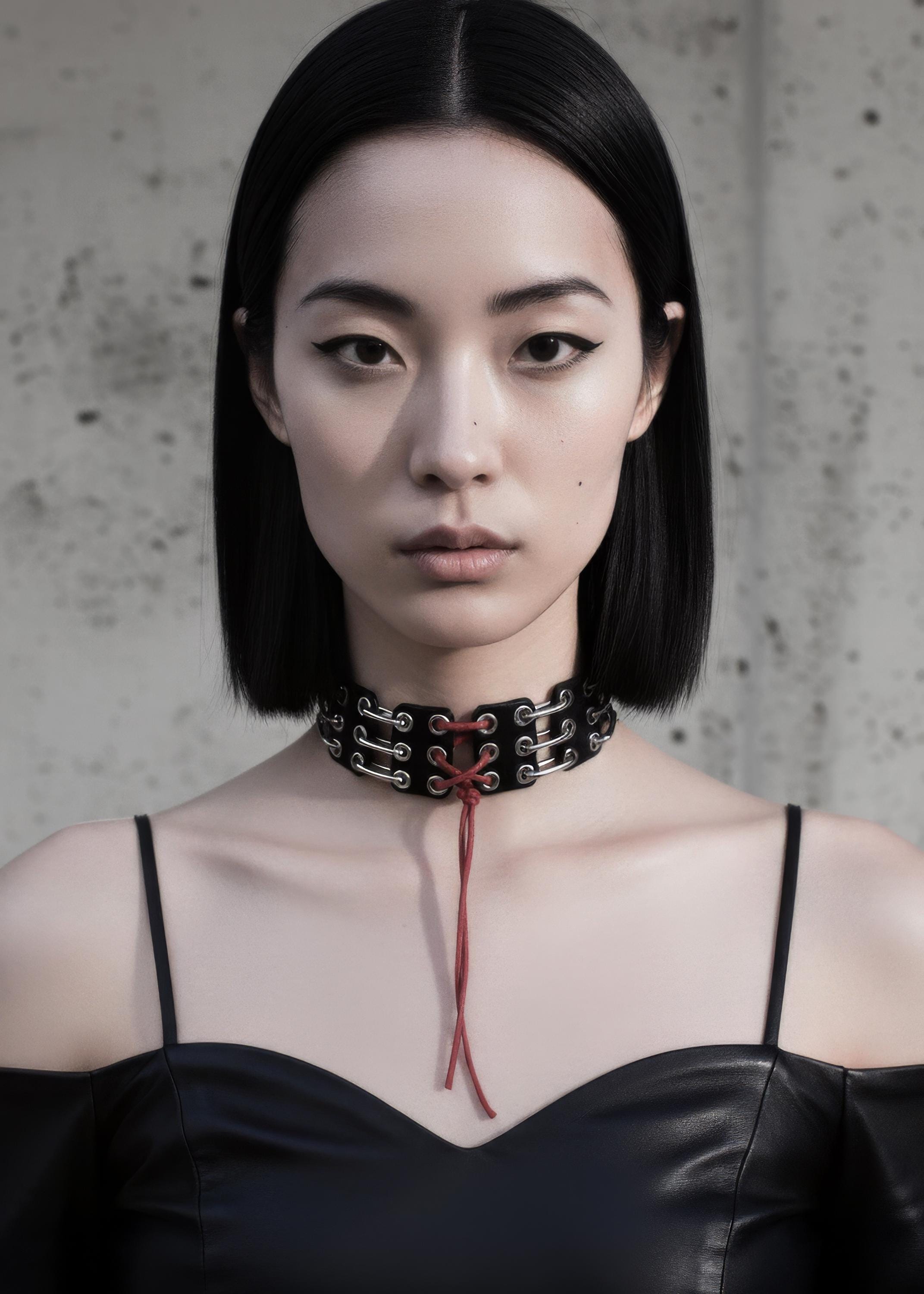 Black Corset Leather Choker NP4 : Punk Goth Necklace Handcrafted
