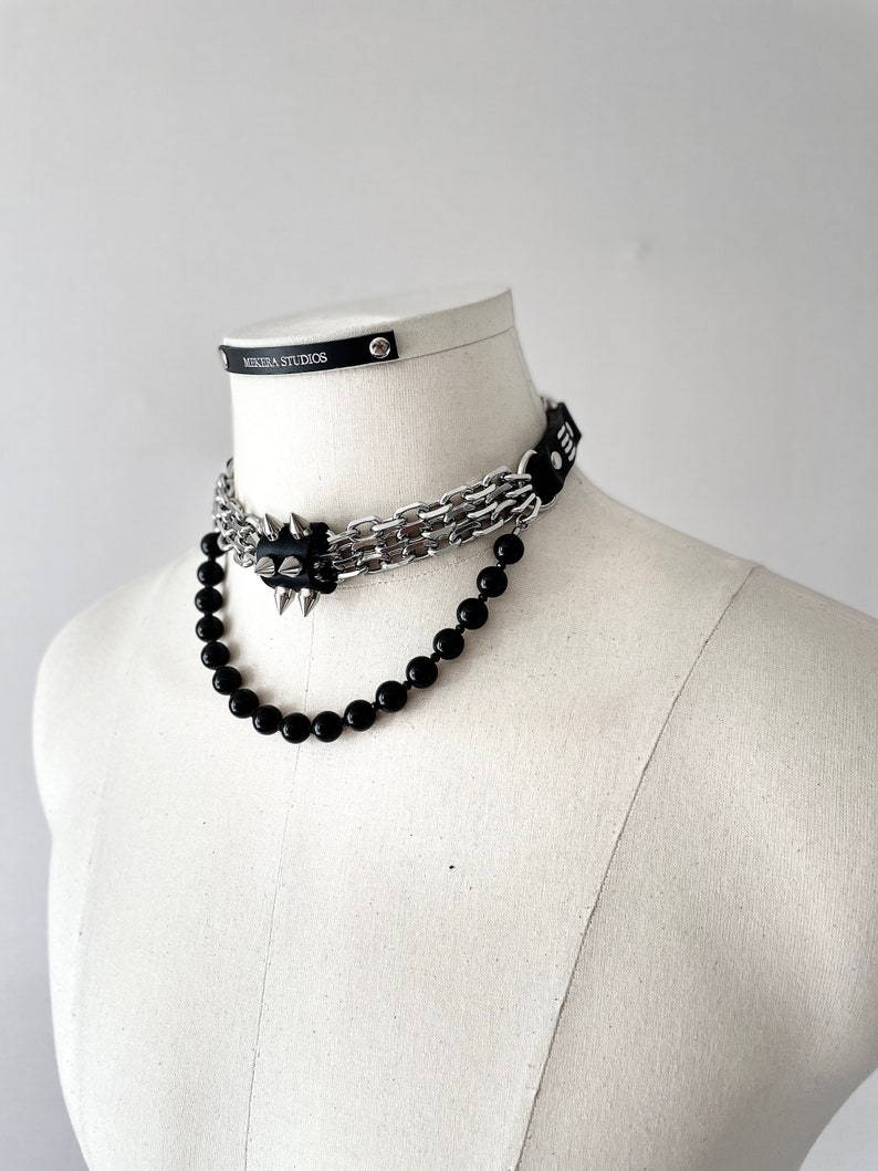 CX6 Leather Spike Onyx Choker Limited Edition Handcrafted Necklace Chain For women For men MEKERA STUDIOS zdjęcie 3