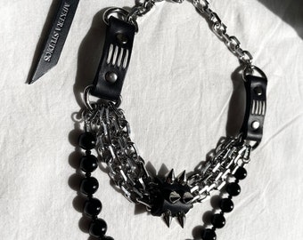 CX6 Leather Spike Onyx Choker Limited Edition Handgefertigte Halskette Kette Für Frauen Für Männer - MEKERA STUDIOS