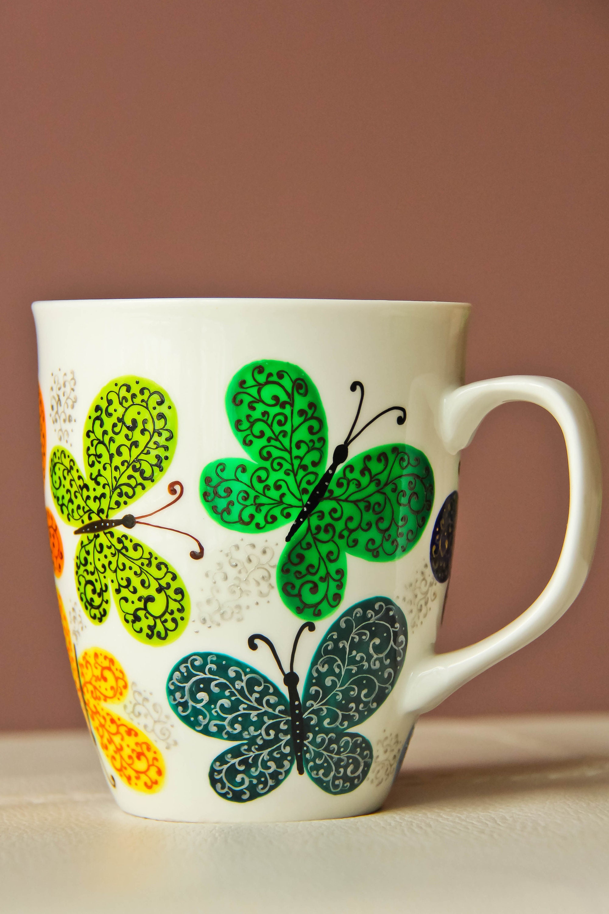 Tea cup with colored butterflies Etsy