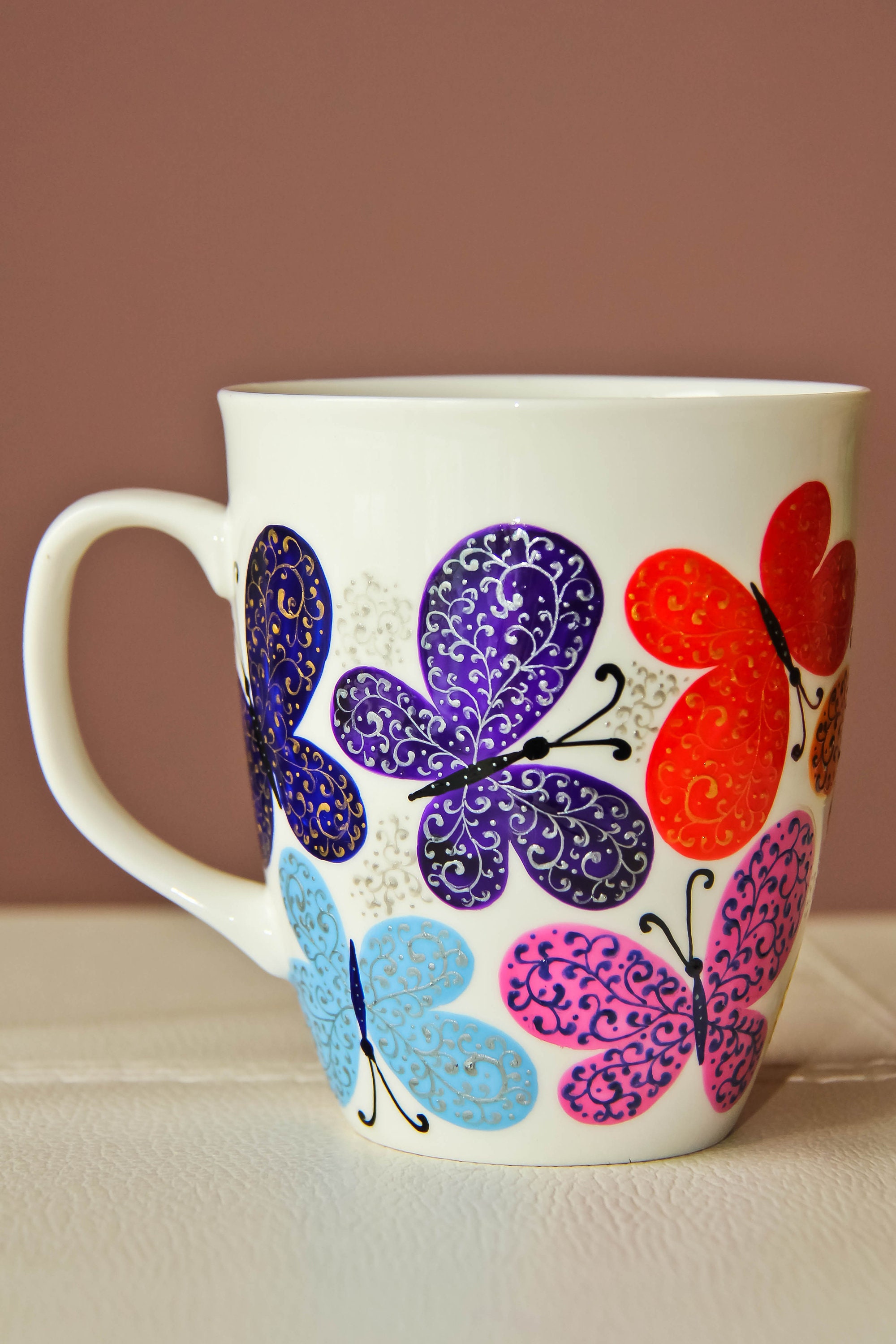 Tea cup with colored butterflies Etsy