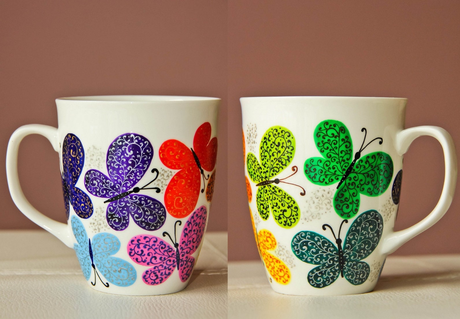 Tea cup with colored butterflies Etsy
