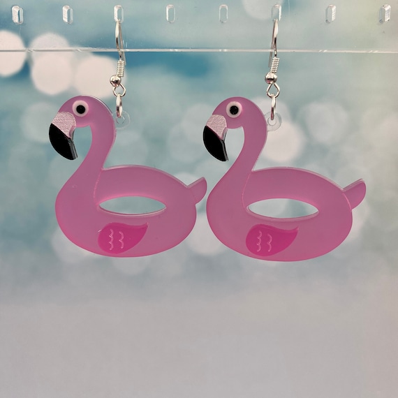 Flamingo Pool Float Dangle Earrings