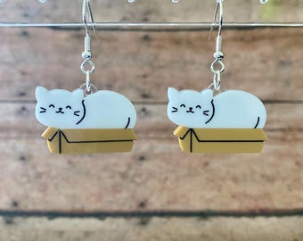 Cat in a Box Dangle Earrings