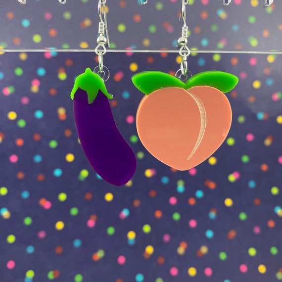 Eggplant and Peach Dangle Earrings