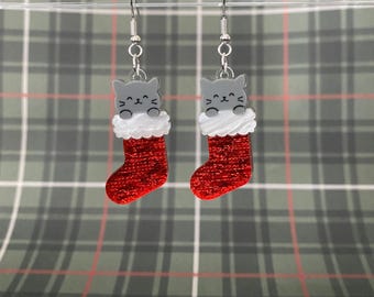 Stocking Cat Dangle Earrings