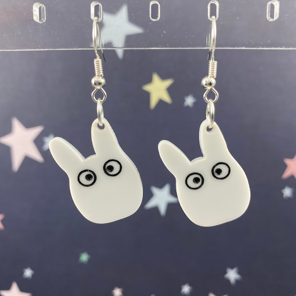 White Chibi Totoro Dangle Earrings
