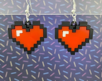 Pixel Heart Dangle Earrings