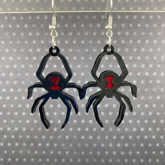 Black Widow Spider Dangle Earrings