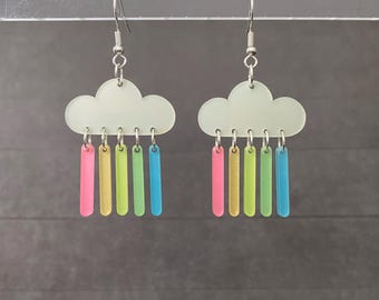 Glow in the Dark Rainbow Rain Dangle Earrings
