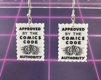 Comic Code Stamp Dangle Earrings