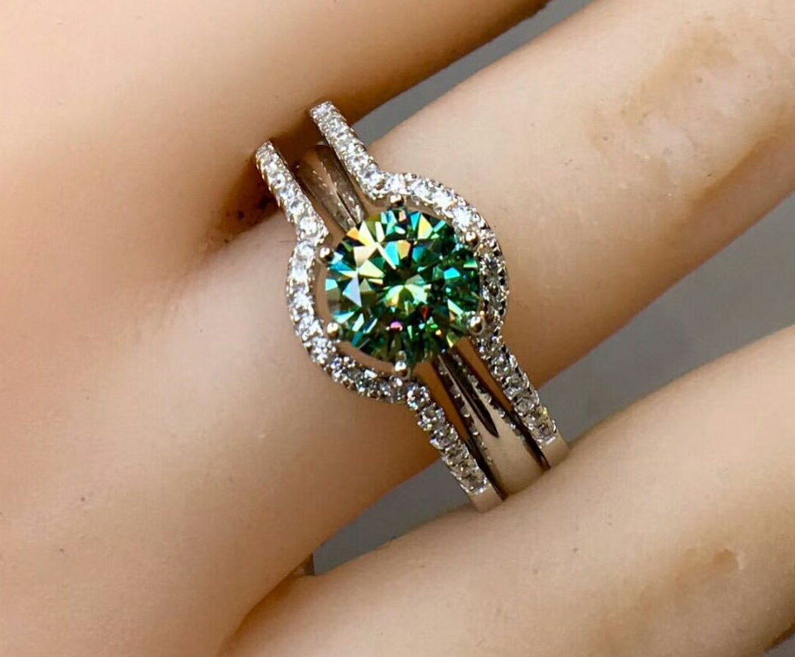 Green Moissanite Wedding RingMoissanite Silver Ring925 Etsy