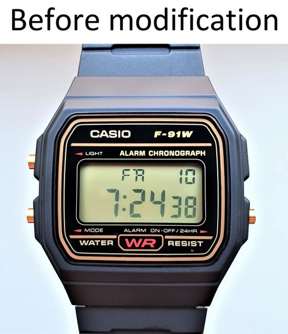 Casio Watch gold Detail With Flame Red Screen Mod F-91W - Etsy