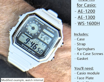 Mod Kit for Casio Royale AE-1200 / AE-1300 / WS-1600H. White Case & strap / band (watch module not included)