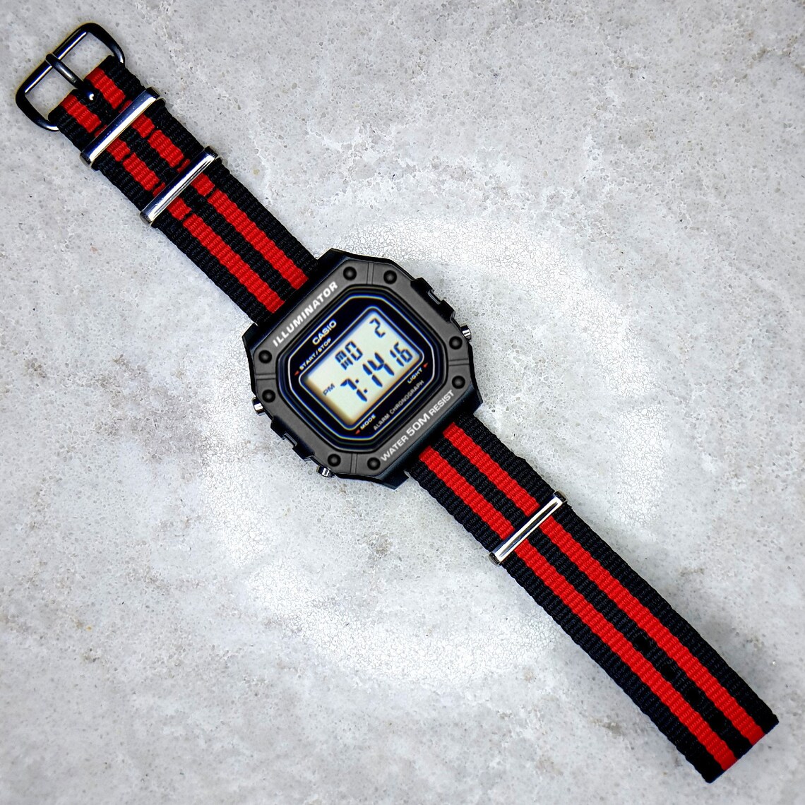 Casio Heavy Duty Illuminator Watch with Red & Black Nato | Etsy