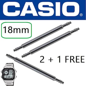 Barra de resorte para correa de reloj Casio original, 18 mm, juego de dos + UNA GRATIS (para AE-1000 / 1100 / 1200 / 1300 / 1500) - 72011384