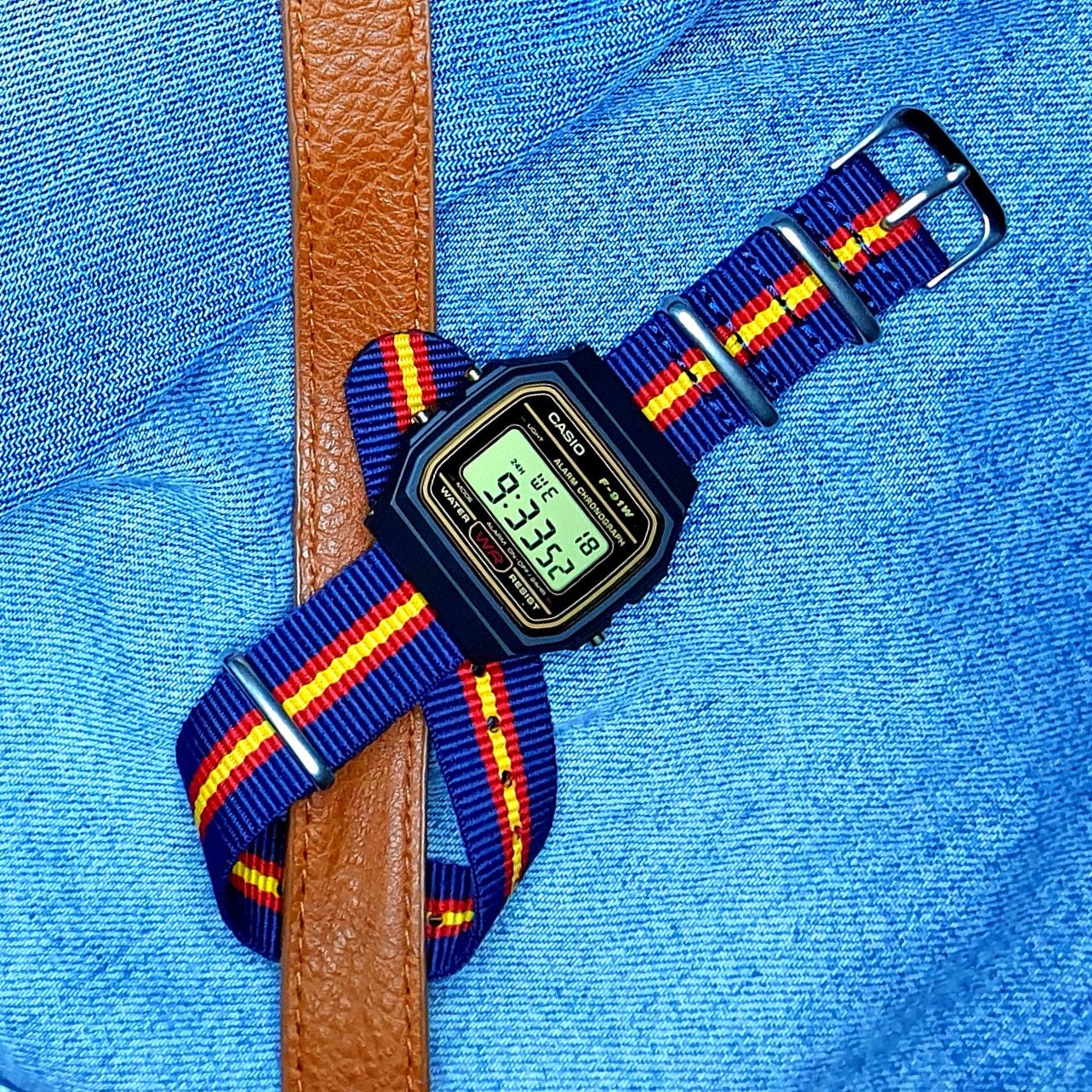 Reloj Casio F-91 modificado con correa de nylon caqui. Seleccione su propio  color de pantalla, 8 colores para elegir -  México