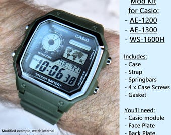Mod Kit for Casio Royale AE-1200 / AE-1300 / WS-1600H. Olive green Case & strap / band (watch module not included)