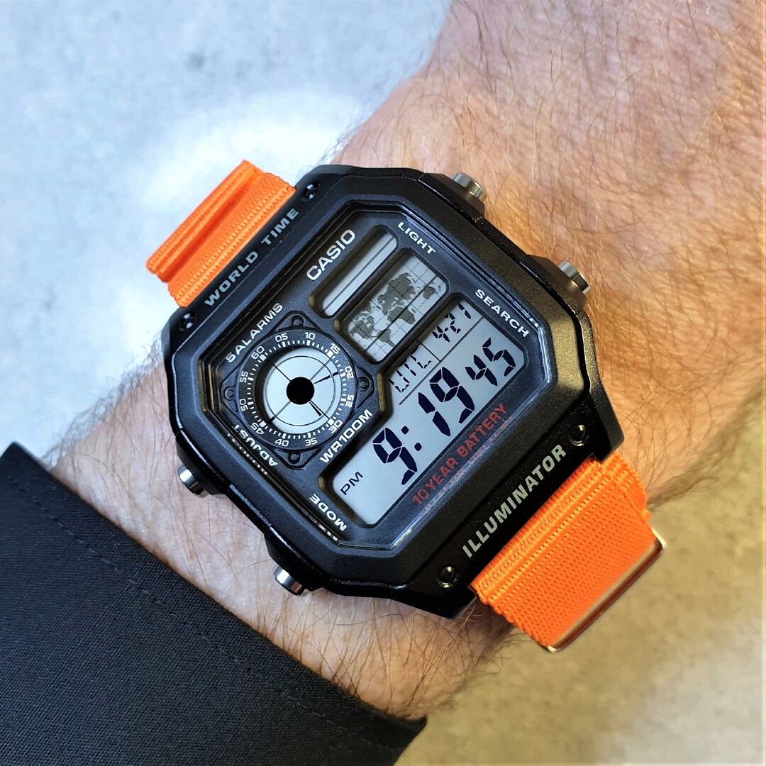 Buy Casio World Time Illuminator Watch With Orange Ballistic Nylon ...