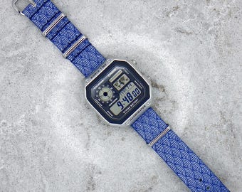 Casio Illuminator Watch with Japanese Seigaiha Wave Pattern Nylon Band, AE-1200WHD-1AVEF