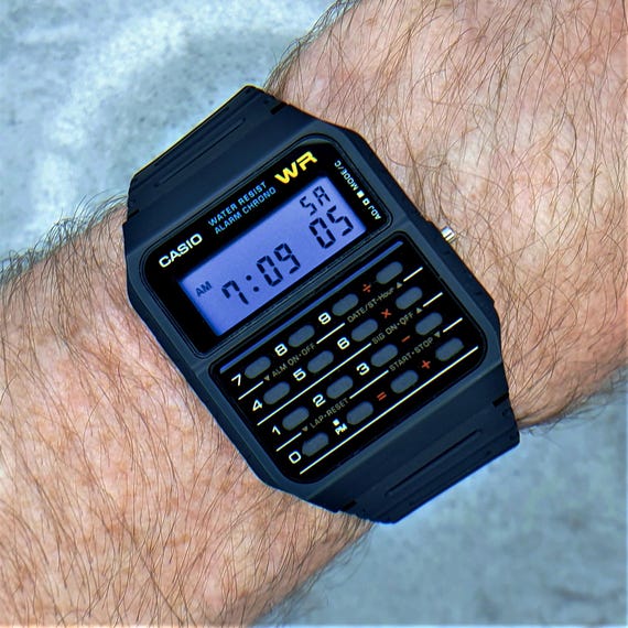 最高の Calculator Casio Watch Etsy - (CA-53W-1ER) Mod Screen Blue With 時計