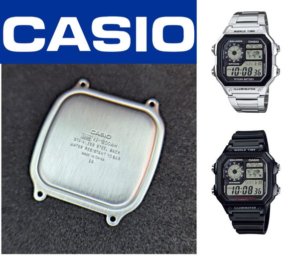 Genuine Casio Watch Case Back Plate, AE-1200 / AE-1300 / WS-1600H (Casio Royale), Stainless steel