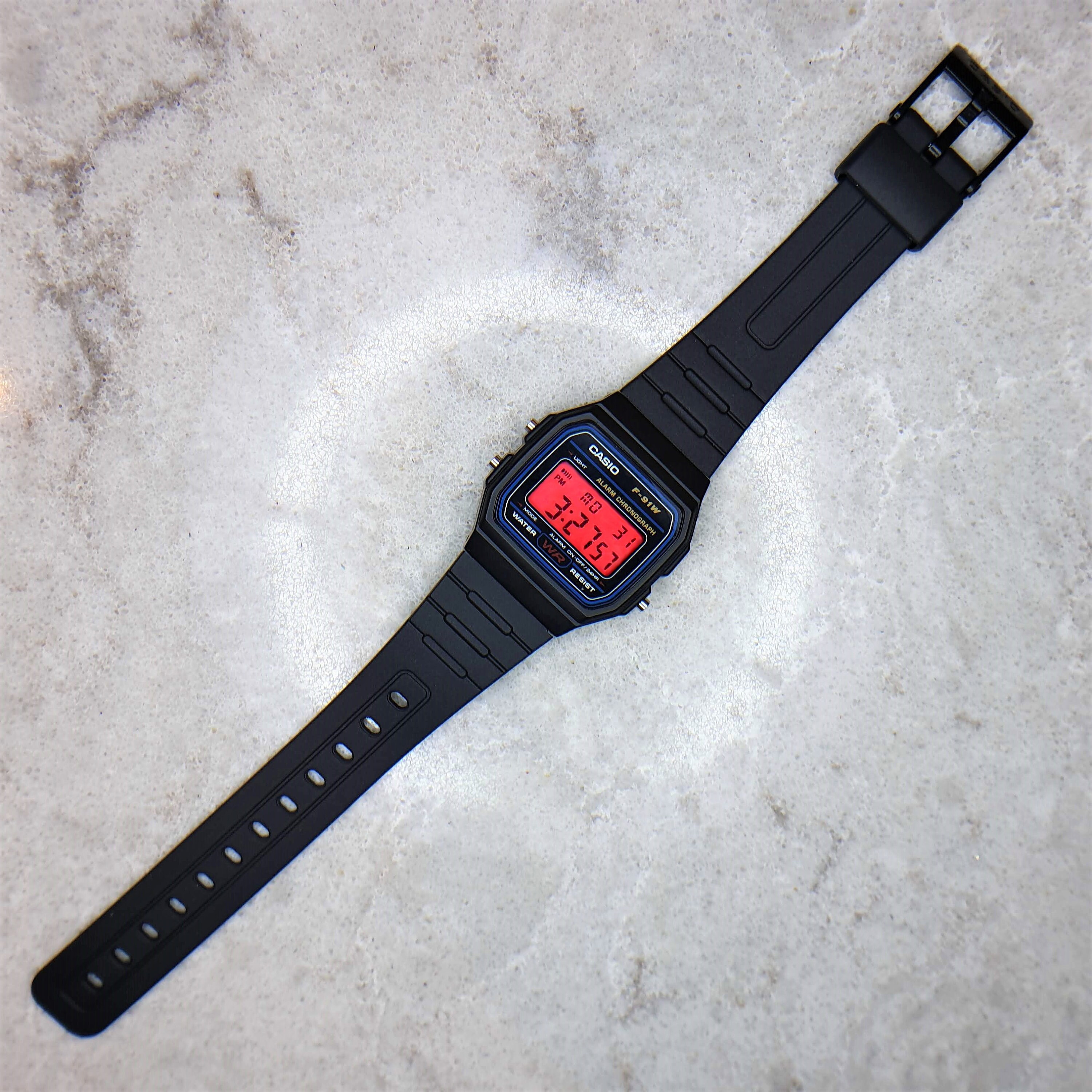 Casio Watch With Flame Red Screen Mod F 