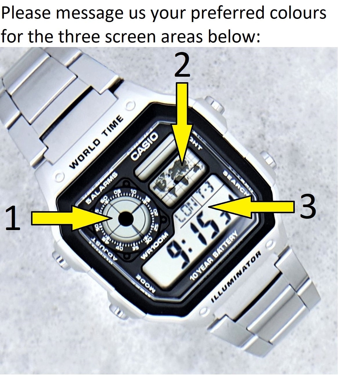 Casio World Time Watch With THREE Colour Screen Mod Pick Your Etsy UK