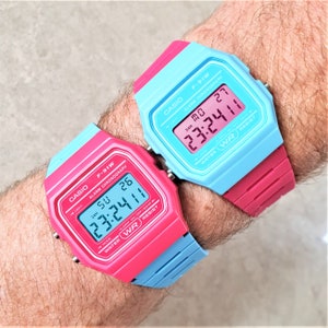 Retro Casio F-91WC Watch colour swap modification, two options - Light Blue and Pink