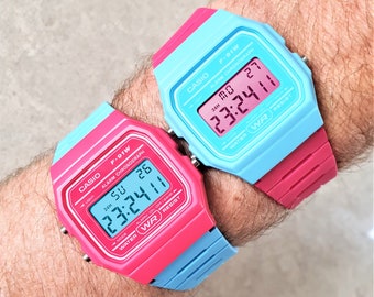 Retro Casio F-91WC Watch colour swap modification, two options - Light Blue and Pink