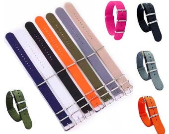 Ballistic Nylon Watch Strap Band. Stainless Steel Buckle. Black, orange, white, green, khaki, navy, grey, pink. 20mm & 22mm