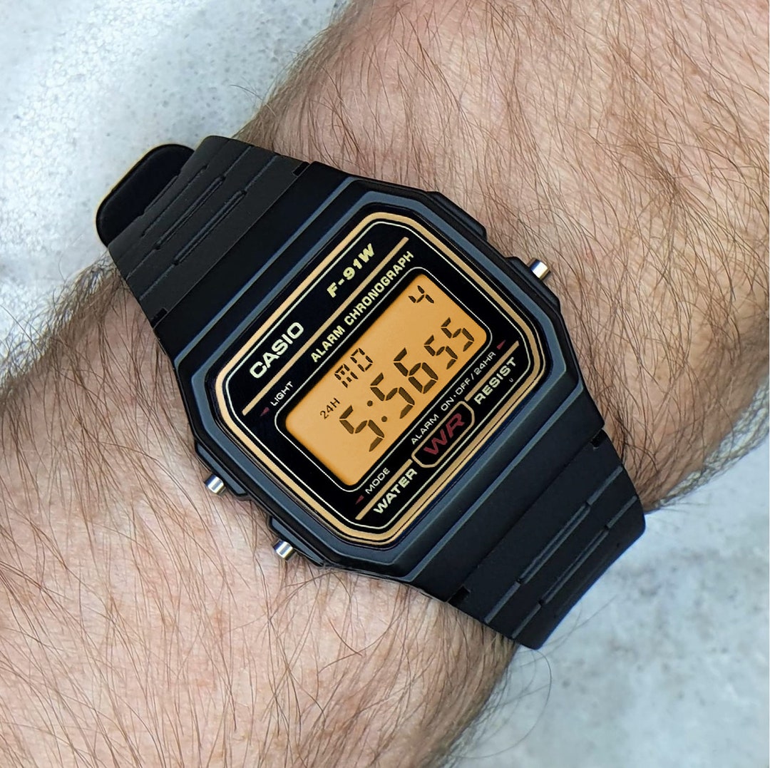 Casio Watch gold Detail With Orange Screen Mod F 91W the Apricot Etsy Canada