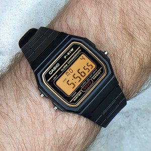 Casio Watch Gold detail with Orange Screen Mod F-91W, The Apricot image 1