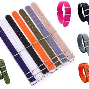 Correa de reloj de nailon balístico. Hebilla de acero inoxidable de primera calidad. Negro, naranja, blanco, verde, caqui, azul marino, gris, rosa. 18 mm, 20 mm y 22 mm