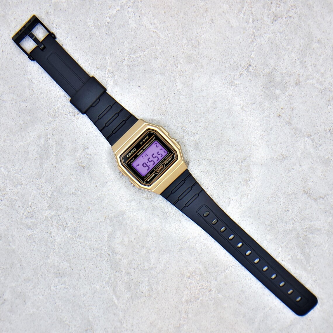 Casio F91W Gold Edition Watch with Lavender Screen Mod Etsy