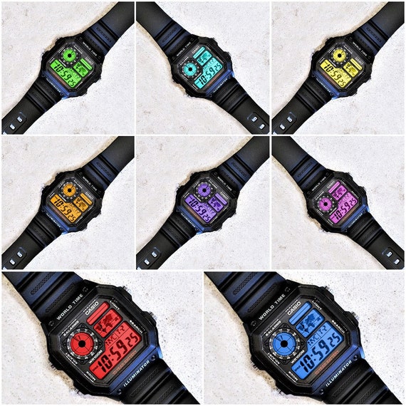 Casio World Time Illuminator Watch With Colour Screen Mod 8 Different  Colour Options AE-1200WH-1AVEF 