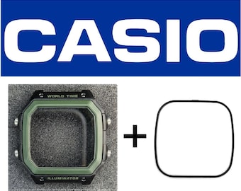 Boîtier et joint d'origine Casio, pour AE-1200 / AE-1300 / WS-1600H (Casio Royale), boîtier noir, lunette verte