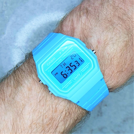 Casio Watch With Blue Screen Mod F 91WC 2AEF the Blue Sky Etsy Sweden
