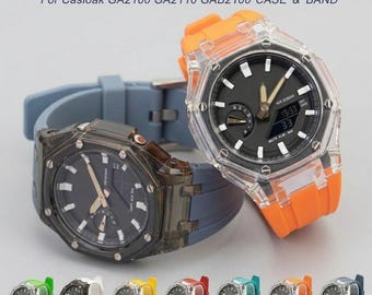 Transparent Casioak Mod Kit For Casio G-Shock GA-2100, GA-2110, GAB-2100. Includes Polycarbonate case, silicone rubber strap, screws & tools